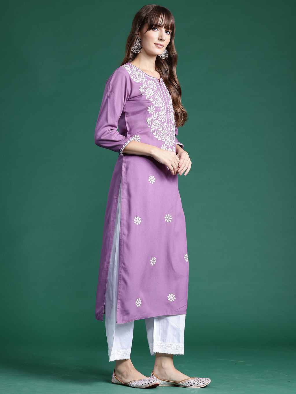 Indo Era Lavender Embroidered Straight Kurta | Grocsy