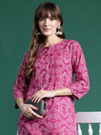 Indo Era Pink Printed Straight Kurta | Grocsy
