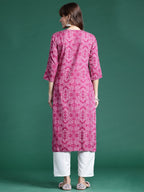 Indo Era Pink Printed Straight Kurta | Grocsy