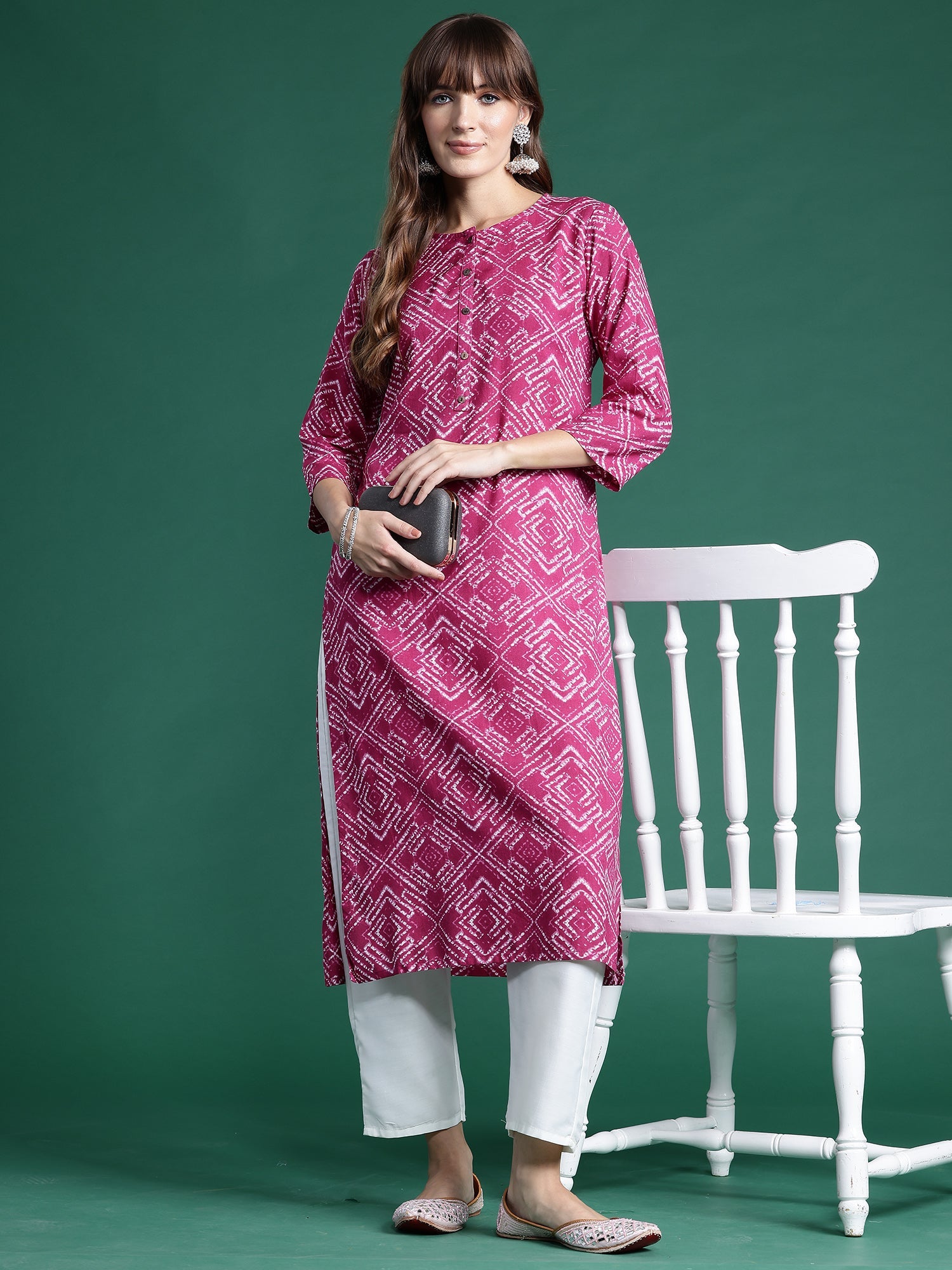 Indo Era Pink Printed Straight Kurta | Grocsy