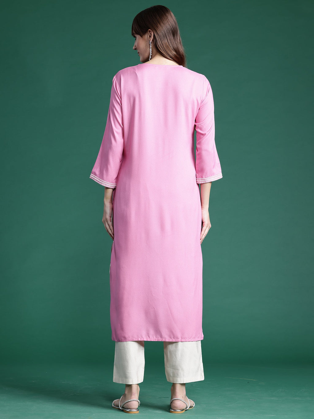 Indo Era Pink Embroidered Straight Kurta | Grocsy