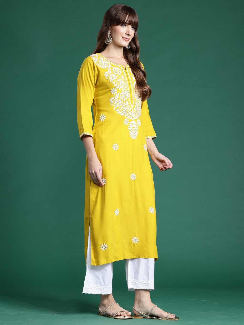 Indo Era Yellow Embroidered Straight Kurta | Grocsy