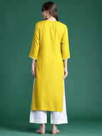 Indo Era Yellow Embroidered Straight Kurta | Grocsy