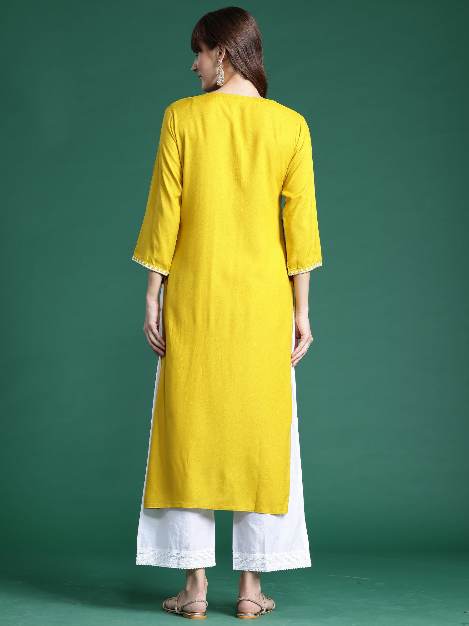 Indo Era Yellow Embroidered Straight Kurta | Grocsy