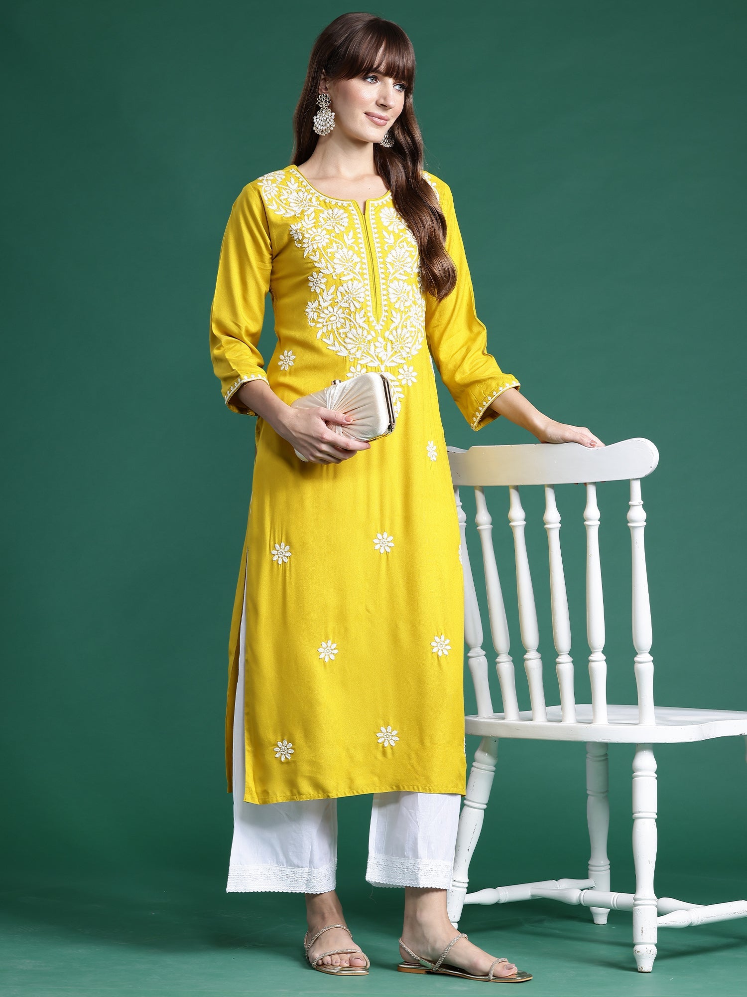 Indo Era Yellow Embroidered Straight Kurta | Grocsy