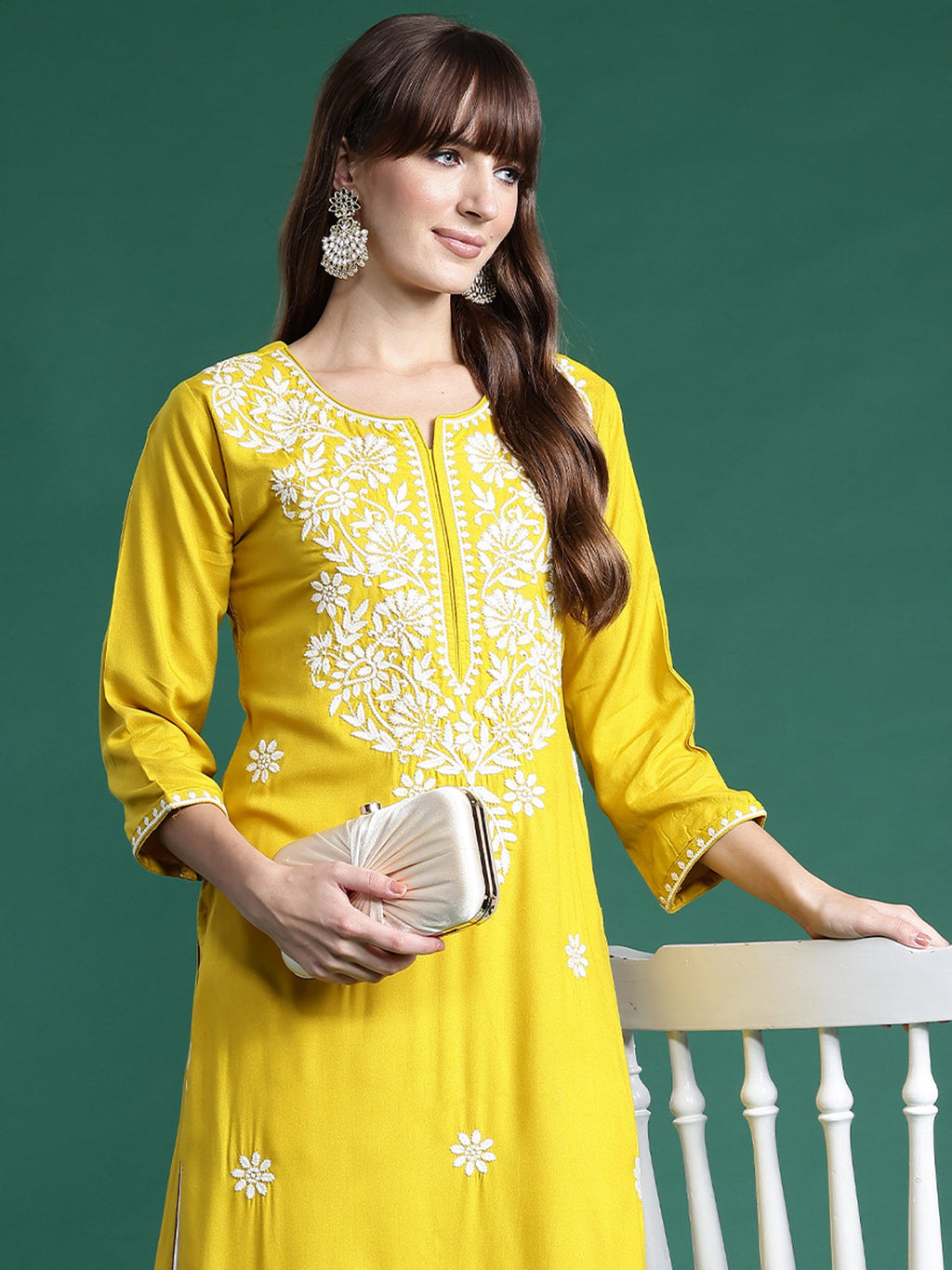 Indo Era Yellow Embroidered Straight Kurta | Grocsy
