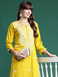Indo Era Yellow Embroidered Straight Kurta | Grocsy