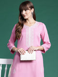 Indo Era Pink Embroidered Straight Kurta | Grocsy