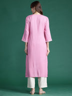 Indo Era Pink Embroidered Straight Kurta | Grocsy