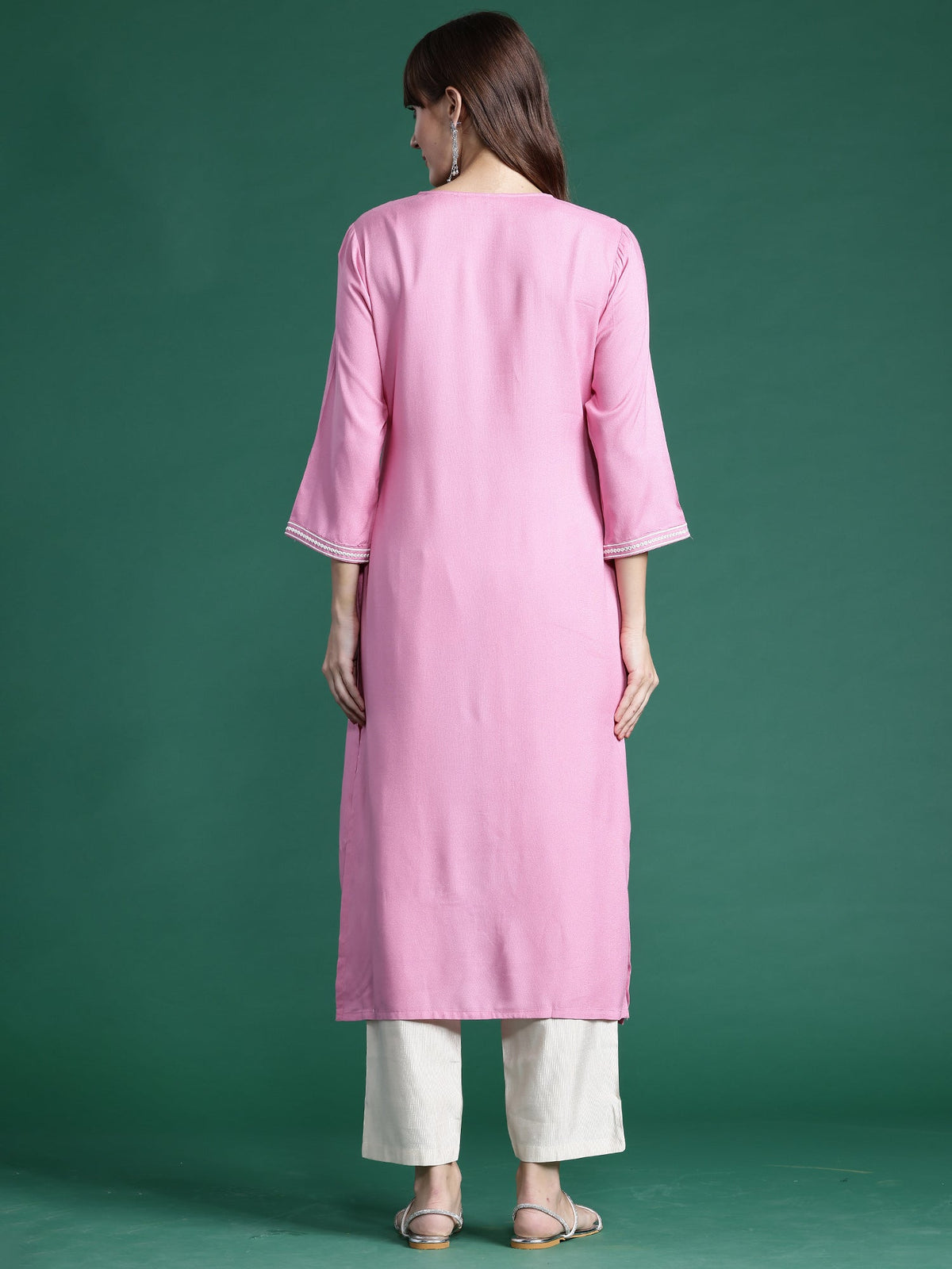 Indo Era Pink Embroidered Straight Kurta | Grocsy