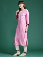 Indo Era Pink Embroidered Straight Kurta | Grocsy