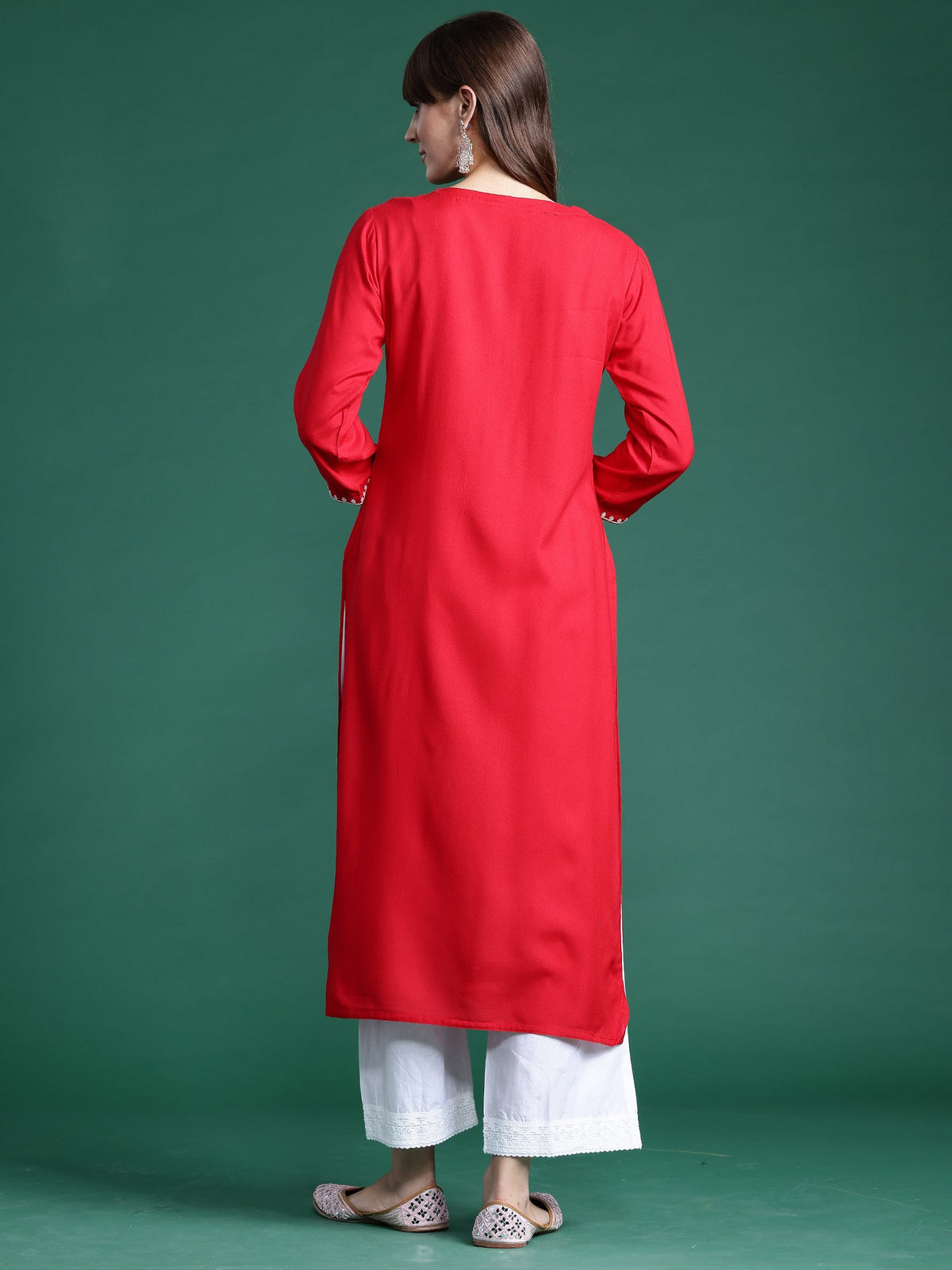 Indo Era Red Embroidered Straight Kurta | Grocsy