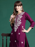 Indo Era Burgundy Embroidered Straight Kurta | Grocsy