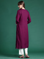 Indo Era Burgundy Embroidered Straight Kurta | Grocsy