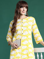 Indo Era Yellow Printed Straight Kurta | Grocsy
