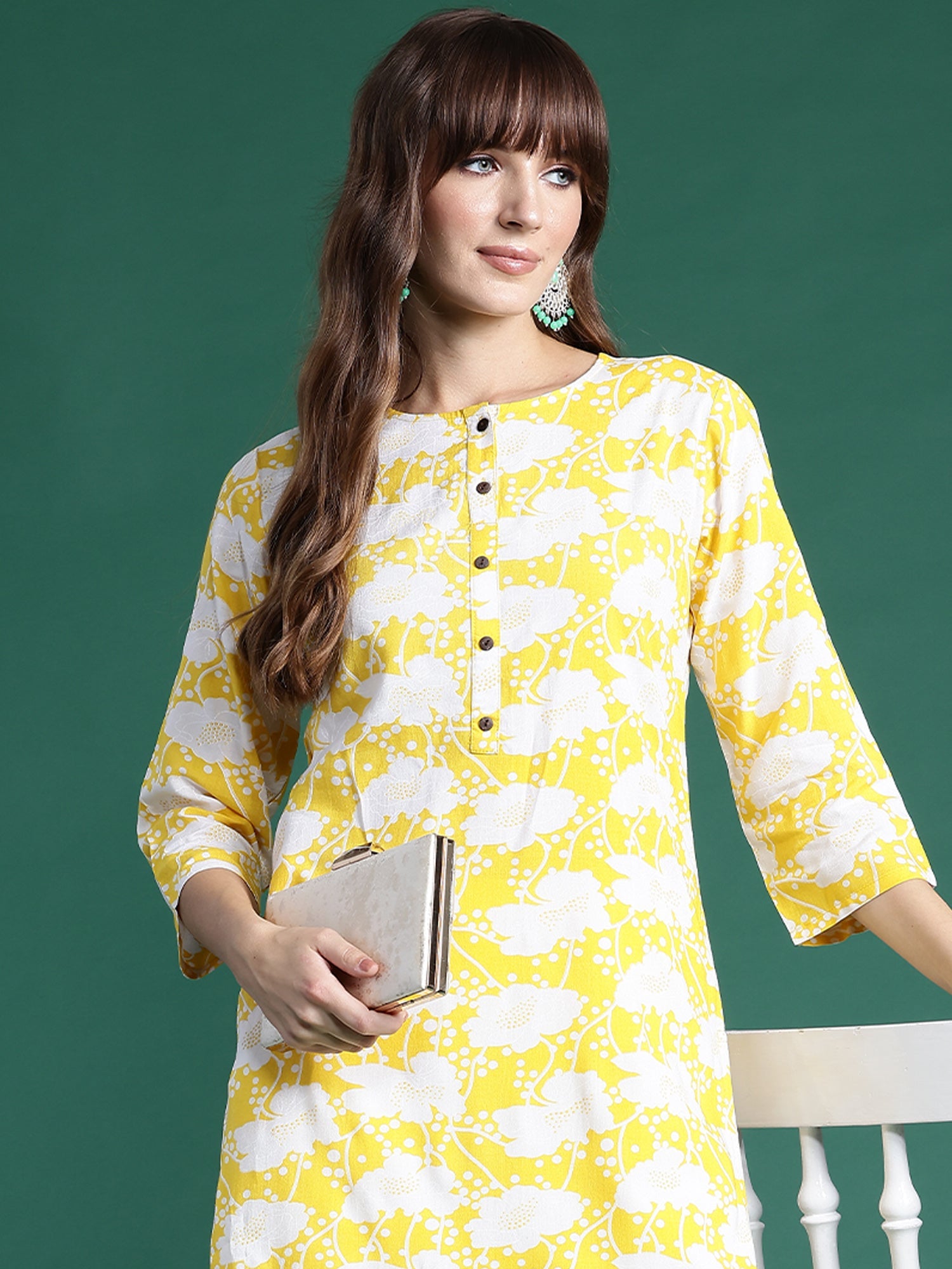Indo Era Yellow Printed Straight Kurta | Grocsy