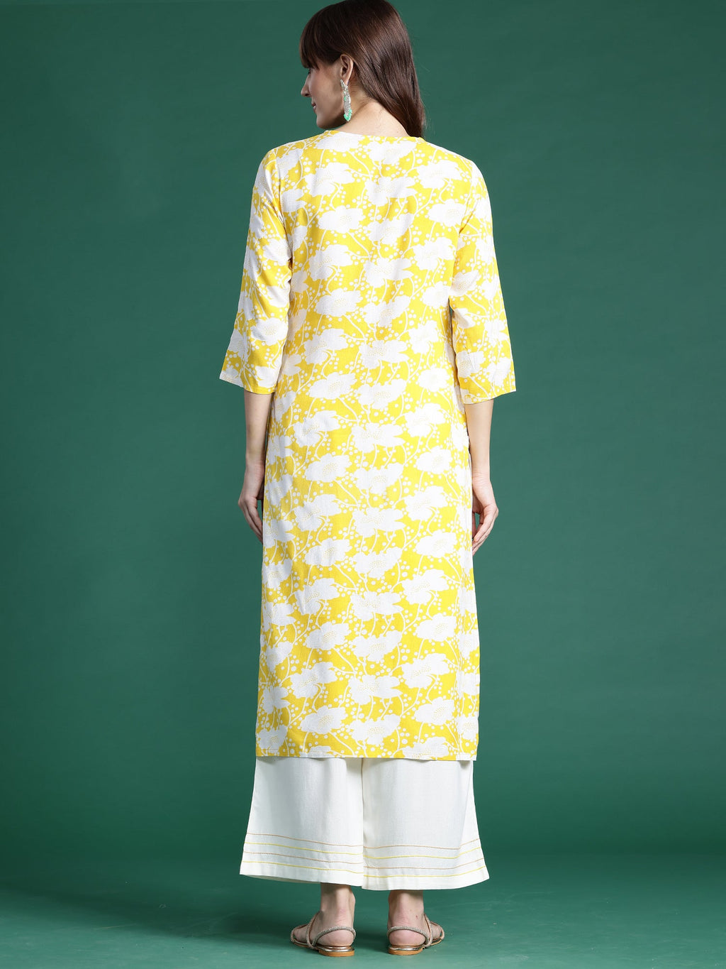 Indo Era Yellow Printed Straight Kurta | Grocsy