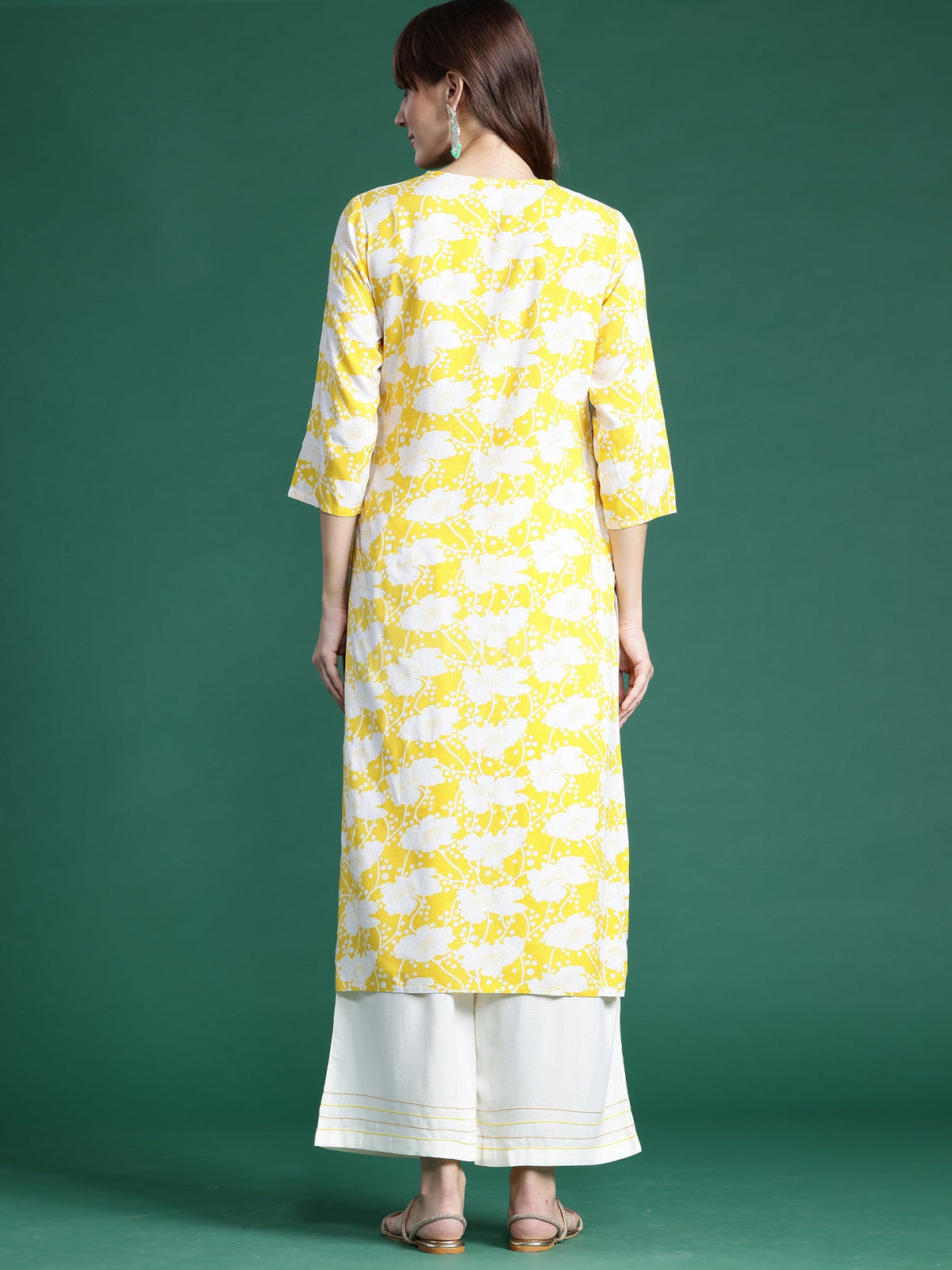 Indo Era Yellow Printed Straight Kurta | Grocsy