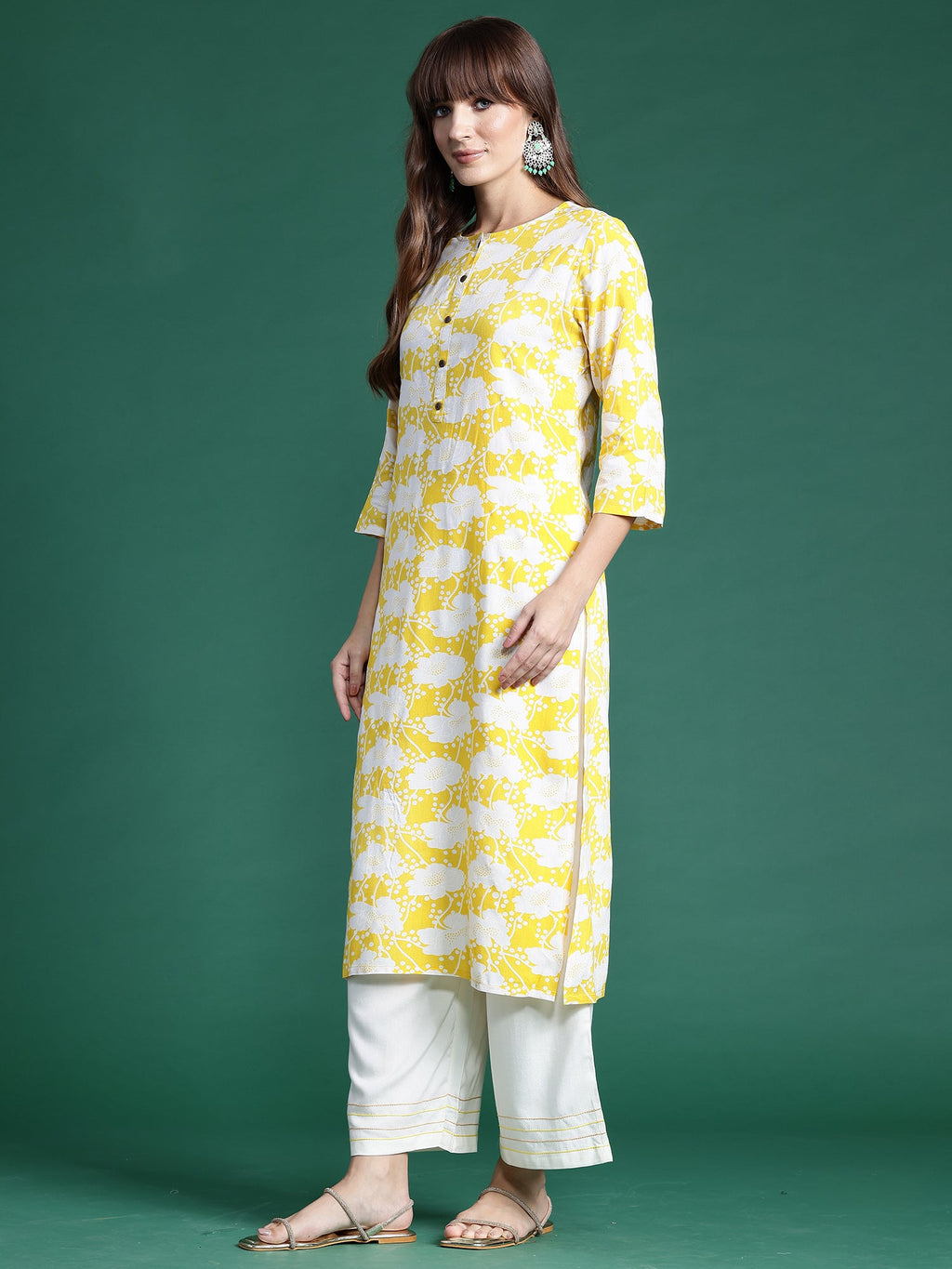 Indo Era Yellow Printed Straight Kurta | Grocsy