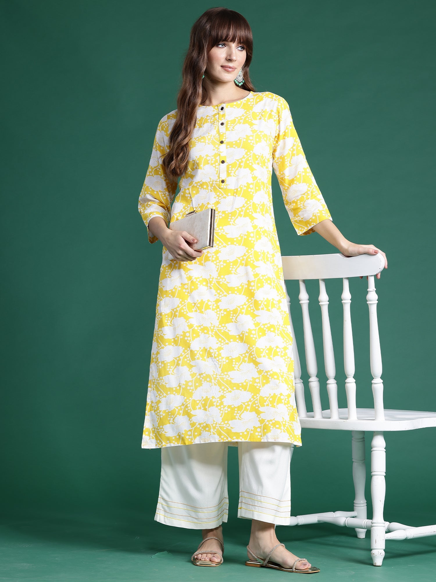 Indo Era Yellow Printed Straight Kurta | Grocsy