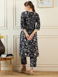 Indo Era Black Printed Straight Kurta Trousers set | Grocsy