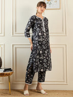 Indo Era Black Printed Straight Kurta Trousers set | Grocsy