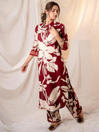 Indo Era Maroon Printed Straight Kurta Trousers set | Grocsy