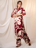Indo Era Maroon Printed Straight Kurta Trousers set | Grocsy
