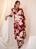 Indo Era Maroon Printed Straight Kurta Trousers set | Grocsy