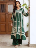 Indo Era Green Printed A-Line Kurta Palazzos Set | Grocsy