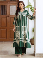 Indo Era Green Printed A-Line Kurta Palazzos Set | Grocsy