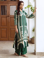 Indo Era Green Printed A-Line Kurta Palazzos Set | Grocsy
