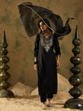 Indo Era Black Embroidered Straight Kurta Trousers With Dupatta Set | Grocsy