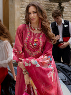 Indo Era Pink Embroidered A-Line Kurta Trousers With Dupatta Set | Grocsy