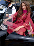 Indo Era Pink Embroidered A-Line Kurta Trousers With Dupatta Set | Grocsy