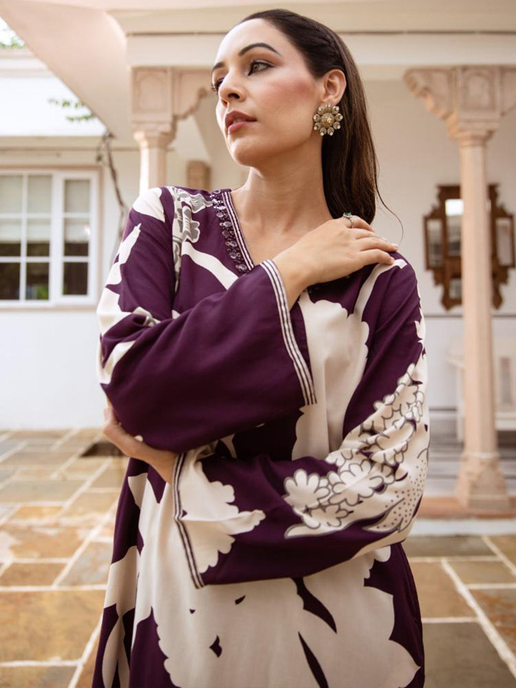 Indo Era Burgundy Printed A-Line Kurta Salwar set | Grocsy