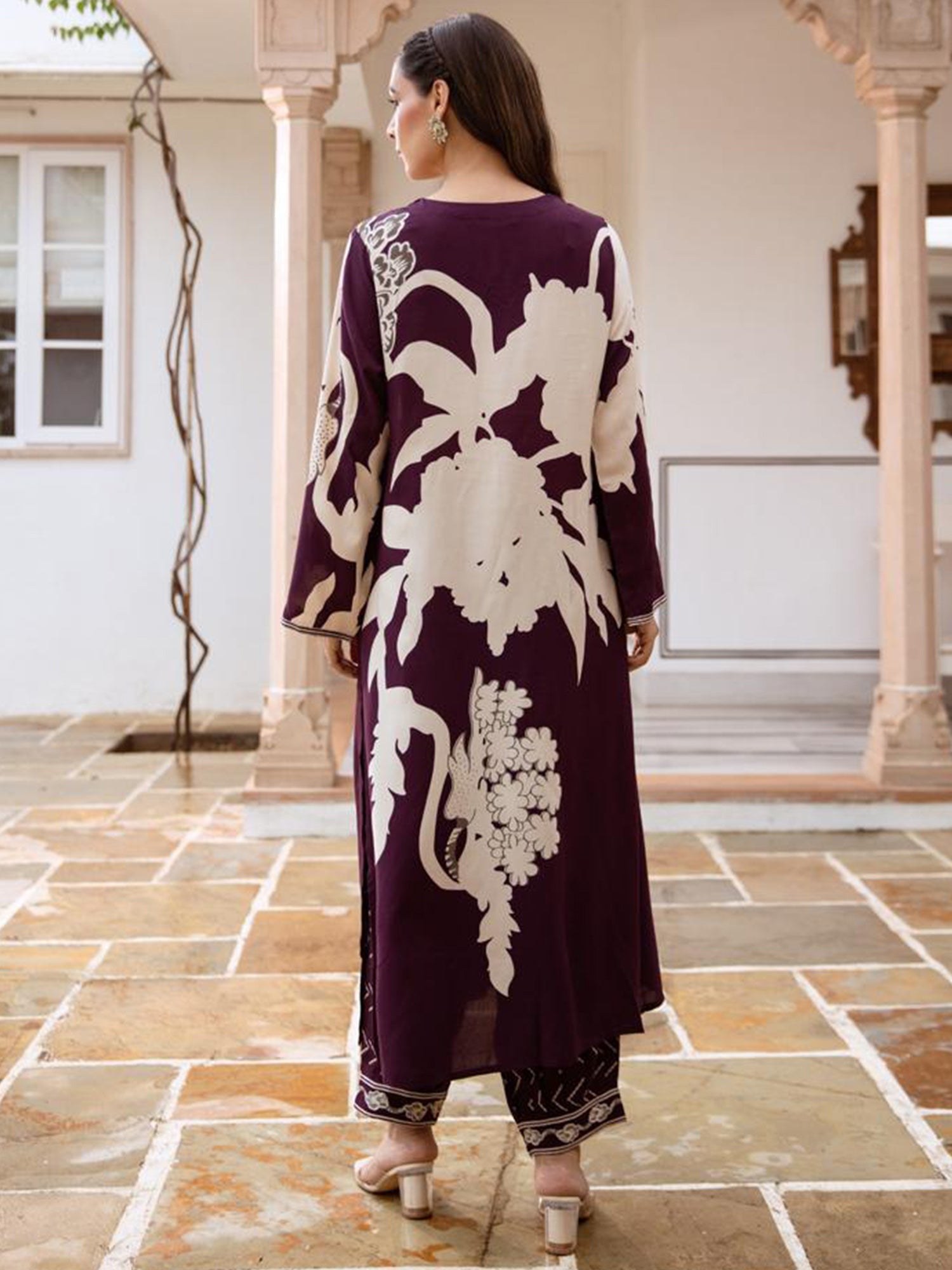 Indo Era Burgundy Printed A-Line Kurta Salwar set | Grocsy