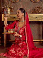 Indo Era Magenta Embroidered Straight Kurta Trousers With Dupatta set | Grocsy