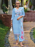 Indo Era Blue Embroidered Straight Kurta Trousers With Dupatta set | Grocsy