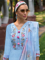 Indo Era Blue Embroidered Straight Kurta Trousers With Dupatta set | Grocsy