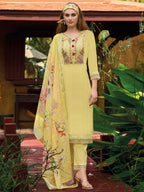 Indo Era Yellow Embroidered Straight Kurta Trousers With Dupatta set | Grocsy