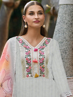 Indo Era Off White Embroidered Straight Kurta Trousers With Dupatta set | Grocsy