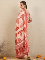 Indo Era Rust Printed Straight Kurta Trousers With Dupatta set | Grocsy