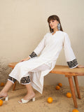 Indo Era White Embroidered Straight Kurta Trousers set | Grocsy
