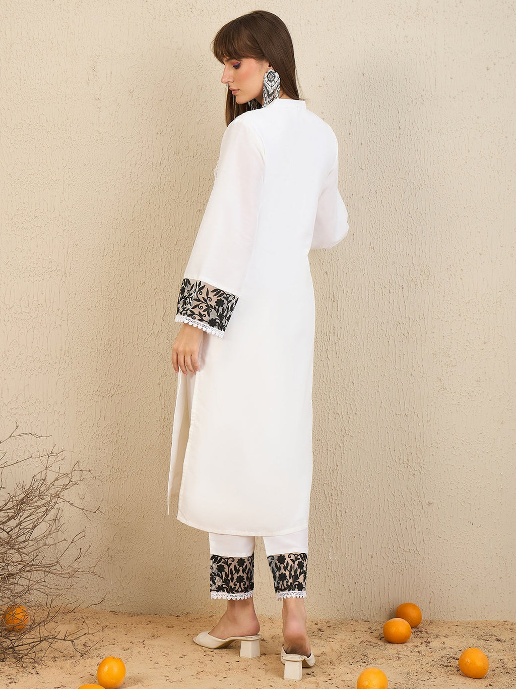 Indo Era White Embroidered Straight Kurta Trousers set | Grocsy