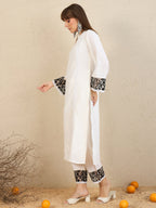 Indo Era White Embroidered Straight Kurta Trousers set | Grocsy