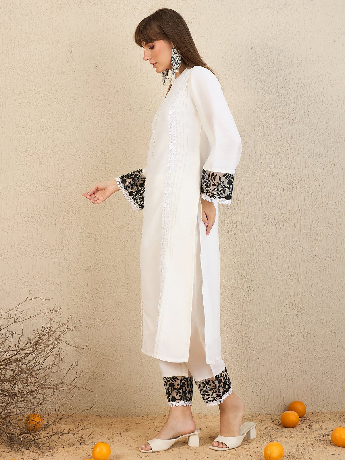 Indo Era White Embroidered Straight Kurta Trousers set | Grocsy