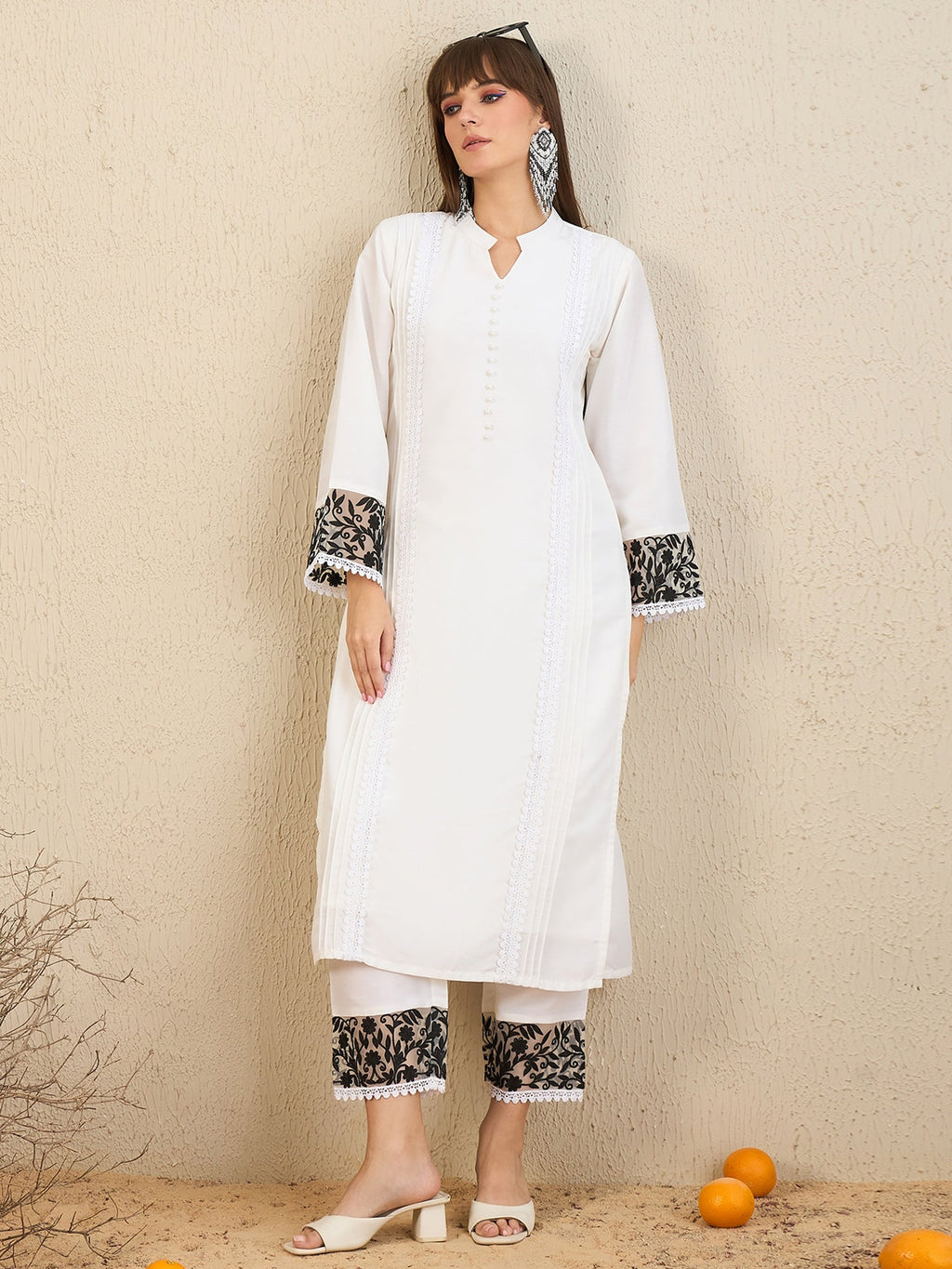Indo Era White Embroidered Straight Kurta Trousers set | Grocsy
