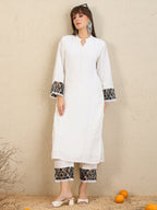 Indo Era White Embroidered Straight Kurta Trousers set | Grocsy