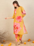 Indo Era Yellow Printed Straight Kurta Trousers Set | Grocsy